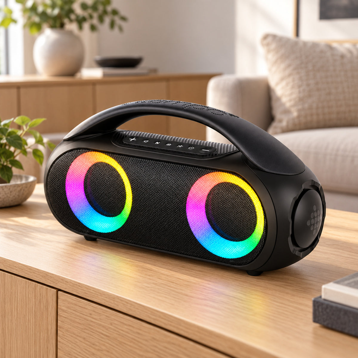 20W Portable Bluetooth Speaker with RGB Light Rings, Black