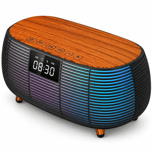 16W Bluetooth Clock Speaker with Wireless Charging and RGB Light