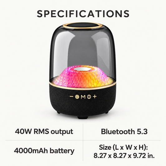 40W Bluetooth Speaker with RGB Light Dome, Black