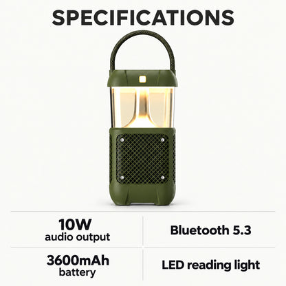 10W Bluetooth Speaker with LED Reading Light, Olive Green