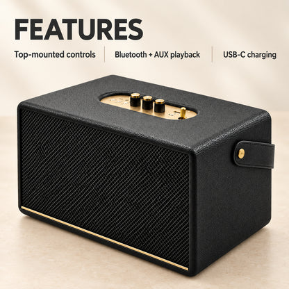 30W Retro Bluetooth Speaker with Carry Strap, Black