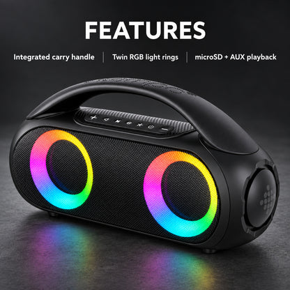 20W Portable Bluetooth Speaker with RGB Light Rings, Black