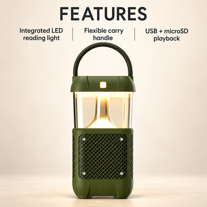 10W Bluetooth Speaker with LED Reading Light, Olive Green