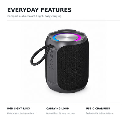 30W Portable Bluetooth Speaker with RGB Light and Carry Loop, Black