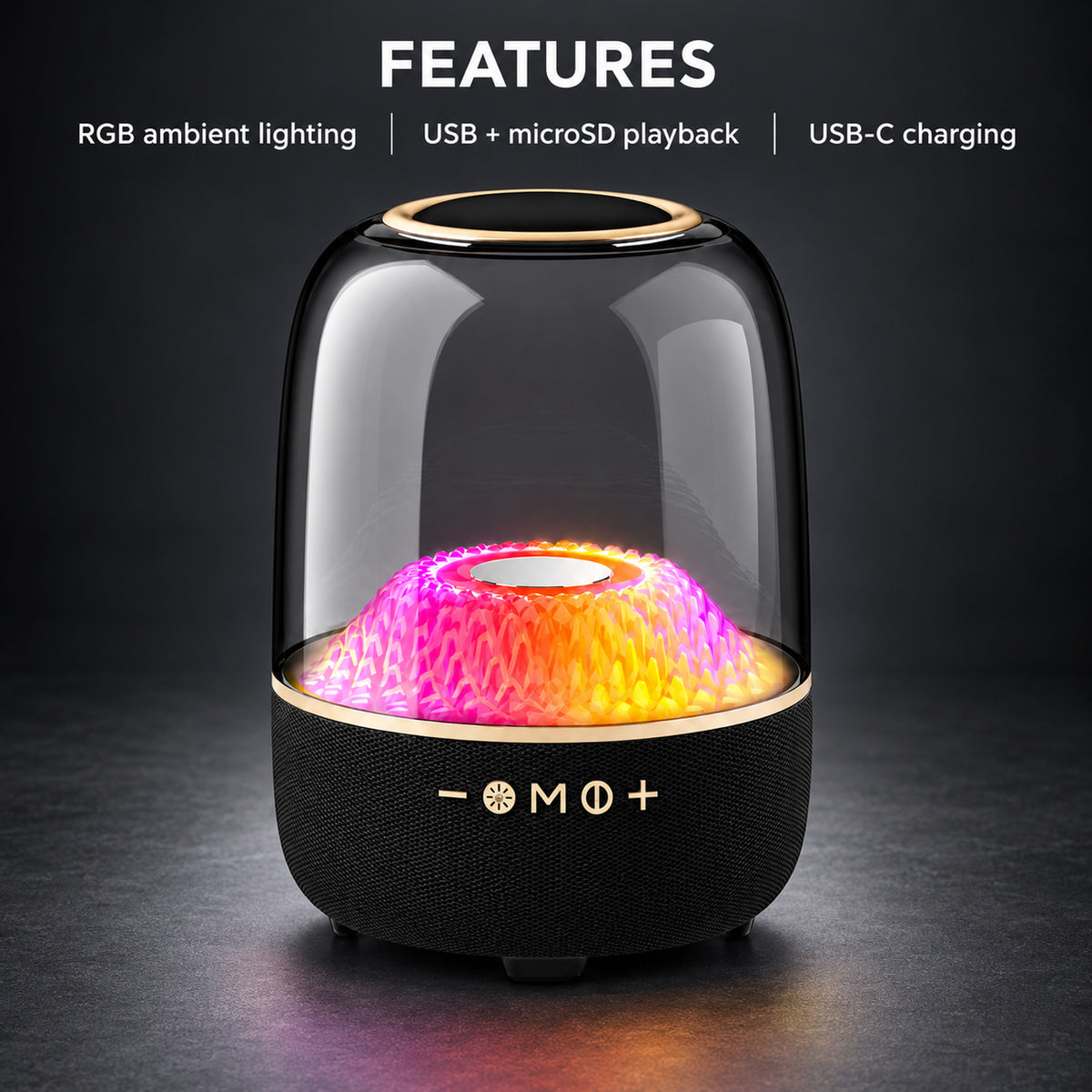 40W Bluetooth Speaker with RGB Light Dome, Black