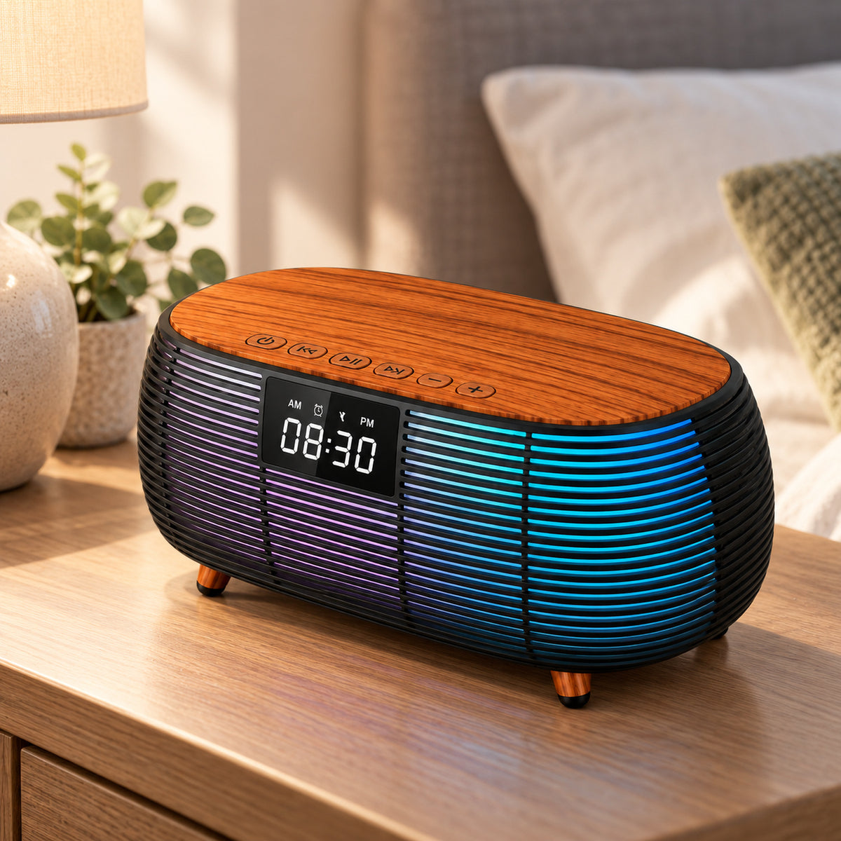 16W Bluetooth Clock Speaker with Wireless Charging and RGB Light